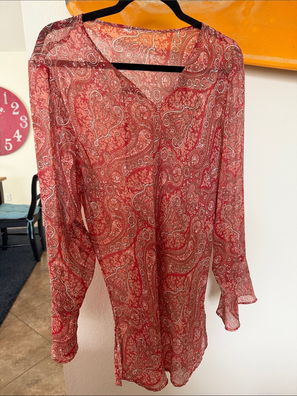 Women's Red Paisley Sheer Blouse - Unbranded
